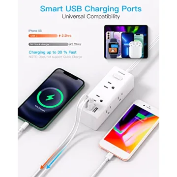 10Ft Extension Cord with 6 Outlets & USB Ports