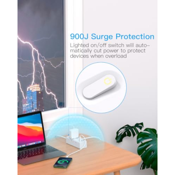 10Ft Extension Cord with 6 Outlets & USB Ports