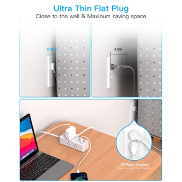 10Ft Extension Cord with 6 Outlets & USB Ports