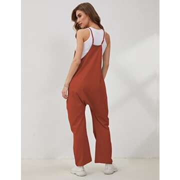 Lentta Women's Causal Jumpsuits V Neck Sleeveless Harem Overalls Stretchy Adjustable Strap Romper with Pockets(Rust-XXL)