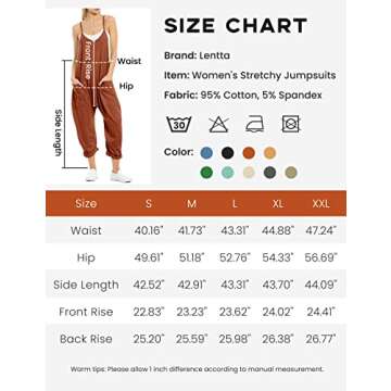 Lentta Women's Causal Jumpsuits V Neck Sleeveless Harem Overalls Stretchy Adjustable Strap Romper with Pockets(Rust-XXL)
