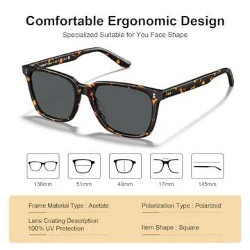 CARFIA Acetate Polarized Sunglasses for Women Small Face - AntiGlare UV400 Protection CA5354