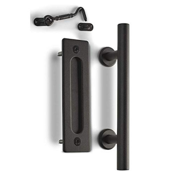 MJC & Company - 12" Round Sliding Barn Door Handle Pull Kit with Flush Mount Plate & Cabin Hook Lock...