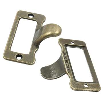 Unlorspy 10 Pcs Antique Bronze Library Label Card Catalog Pulls,Vintage Label Holder Pull Handle, Card Holder Drawer Pulls with Screws for Drawer Cabinet Box Case