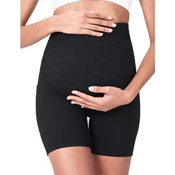 POSHDIVAH Women's Maternity Yoga Shorts Over The Belly Bump Summer Workout Running Active Short Pants with Pockets Black 5" Large