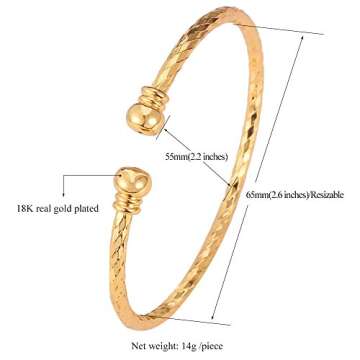 U7 Simple Cuff Bracelet 18K Gold Platinum Plated Fine Bangle Bracelet Fashion Jewelry for Women