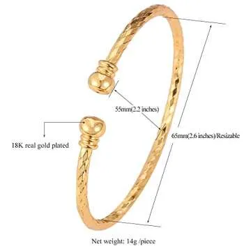 U7 Simple Cuff Bracelet 18K Gold Platinum Plated Fine Bangle Bracelet Fashion Jewelry for Women