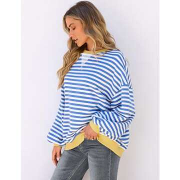 UEU Oversized Striped Sweatshirt for Women - Trendy Pullover
