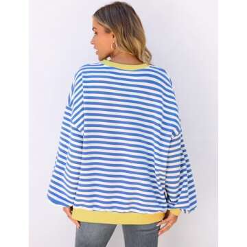 UEU Oversized Striped Sweatshirt for Women - Trendy Pullover