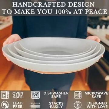 Mora Ceramic Large Serving Bowls- Set of 2 Oval Platters for Entertaining. Modern Kitchen Dishes for Dinner, Fruit, Salad, Turkey, etc. Oven, Dishwasher Safe, 55/35 oz, 13.5" / 11.8" - Earl Grey