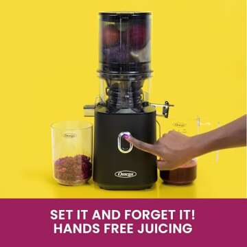 Omega Cold Press Juicer Slow Masticating for Vegetable and Fruit Juice Time Saving Series for Batch Juicing with Extra Large Hopper for Less Prep, 150-Watts, Black
