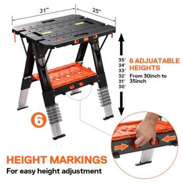 Pony Portable Folding Work Table, Adjustable & Sturdy