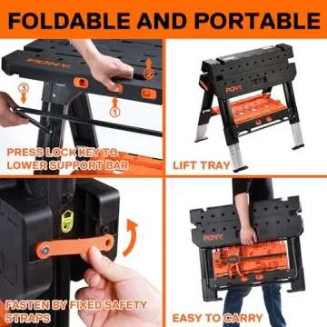 Pony Portable Folding Work Table, Adjustable & Sturdy
