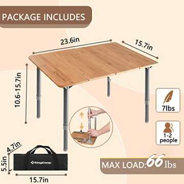 Versatile KingCamp Bamboo Adjustable Folding Table for Camping and Picnics - Portable & Lightweight