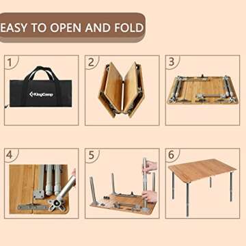 KingCamp Adjustable Bamboo Folding Table for Camping