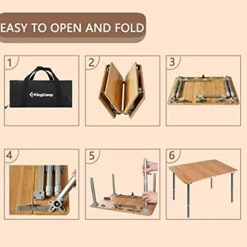 KingCamp Adjustable Bamboo Folding Table for Camping