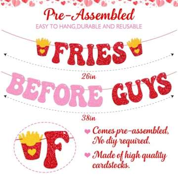 Galentine's Day Decoration Fries Before Guys Banner Happy Valentine's Day Decorations Gal Pals Bache...