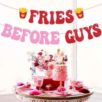 Galentine's Day Decoration Fries Before Guys Banner Happy Valentine's Day Decorations Gal Pals Bachelorette Bridal Shower Party Decor Women Girls Ladies Glitter Supplies