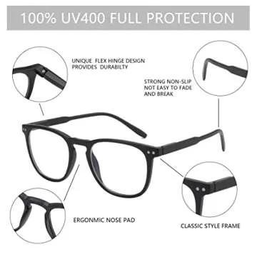 BLUEMOKY Reading Glasses for Women Men, Blue Light Blocking Glasses 2 Pack, Computer Readers, Spring Hinge(1.50x)