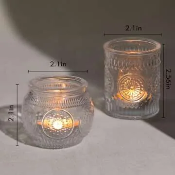 12pcs Clear Assorted Votive Candle Holders for Table Centerpieces, Glass Tea Lights Candle Holder for Wedding Decorations, Vintage Boho Home Tea Party Decor, Sunflower Decorations