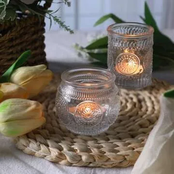 12pcs Clear Assorted Votive Candle Holders for Table Centerpieces, Glass Tea Lights Candle Holder for Wedding Decorations, Vintage Boho Home Tea Party Decor, Sunflower Decorations