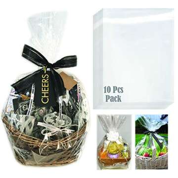 AnapoliZ Clear Cellophane Wrap Bags | (10 Pcs) X-Large 24”in X 30”in | 2.5 Mil Thick Crystal Clear Cello Bag | Clear Cellophane Basket Bags Large | Cellophane Bags for Baskets | Basket Wrapping Bags