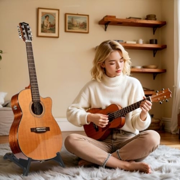 Nalu Classic A-Frame Tripod Adjustable Guitar Stand – Portable & Foldable for Guitars & Ukuleles