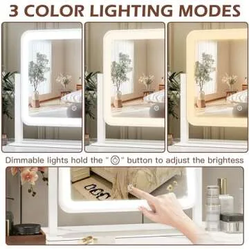 FENNIO Vanity Mirror with Lights 14"×12" Makeup Mirror with Lights,Lighted Vanity Mirror Tabletop,Smart Touch with 3-Color Lighting,Dimmable,for Vanity Desk Tabletop