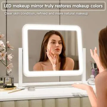 FENNIO Vanity Mirror with Lights 14"×12" Makeup Mirror with Lights,Lighted Vanity Mirror Tabletop,Smart Touch with 3-Color Lighting,Dimmable,for Vanity Desk Tabletop