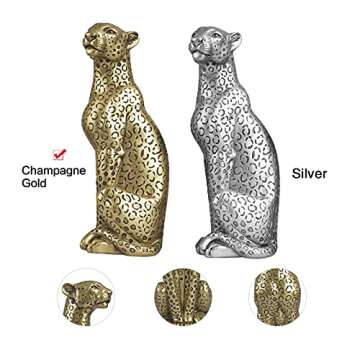 Polyroyal Cheetah Statue Home Decor Leopard Sculpture Resin Sitting Cheetah Figurine Desktop Table Top Ornament Decoration for Home Office Champagne Gold