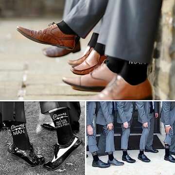 ELEGANTPARK Groomsmen Socks Set of 7 Groomsmen Proposal Gifts Wedding Gifts Bachelor Party Favor for Best Man Groom Crew Black Cotton Novelty Socks for Men