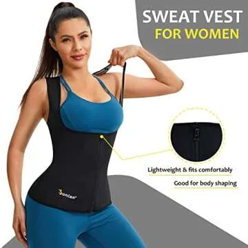 Junlan Sauna Suit for Women Waist Trainer Vest for Women Sweat Tank Top Shaper for Women with Zipper