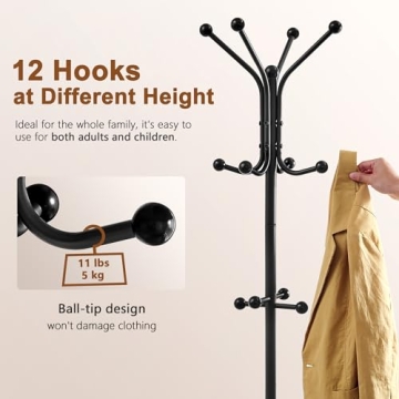 Hoctieon Freestanding Coat Rack with 12 Hooks