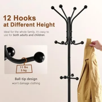 Hoctieon Freestanding Coat Rack with 12 Hooks