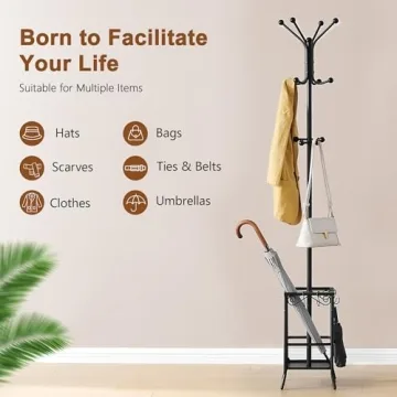 Hoctieon Freestanding Coat Rack with 12 Hooks