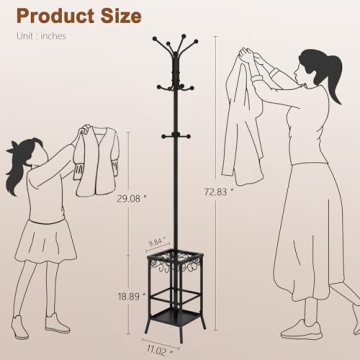 Hoctieon Freestanding Coat Rack with 12 Hooks