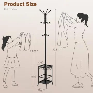 Hoctieon Freestanding Coat Rack with 12 Hooks