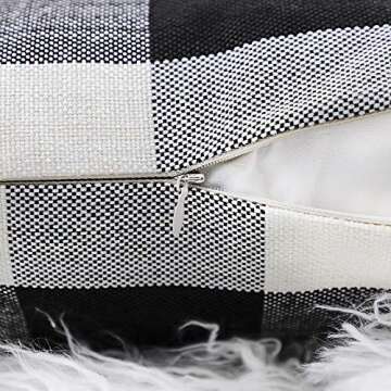 4TH Emotion 12 x 20 Inch Black and White Buffalo Check Plaids Lumbar Throw Pillow Case Cushion Cover Retro Farmhouse Decoration for Couch Sofa Bed