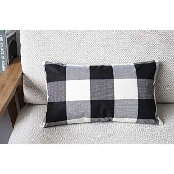 4TH Emotion 12 x 20 Inch Black and White Buffalo Check Plaids Lumbar Throw Pillow Case Cushion Cover Retro Farmhouse Decoration for Couch Sofa Bed