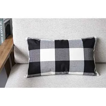 4TH Emotion 12 x 20 Inch Black and White Buffalo Check Plaids Lumbar Throw Pillow Case Cushion Cover Retro Farmhouse Decoration for Couch Sofa Bed