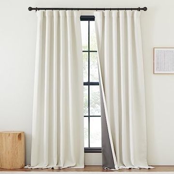 NICETOWN Thick Faux Linen 100% Blackout Curtains for Bedroom, Pinch Pleated Light Blocking Thermal C...