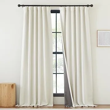 NICETOWN Thick Faux Linen 100% Blackout Curtains for Bedroom, Pinch Pleated Light Blocking Thermal C...