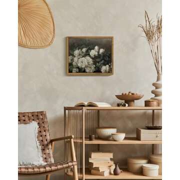 SHENIFY Vintage Landscape Framed Canvas Wall Art Rose Flower Classic Wall Prints Modern Kitchen Bathroom Office Decor - 8x10in Natural Framed