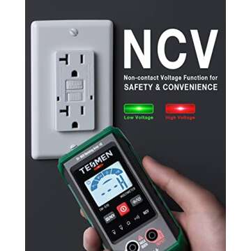 TM-510 Digital Multimeter, 4000 Counts, Smart Measurement, Auto-Ranging Voltmeter; Voltage Tester with Non-Contact Voltage Function, Measures AC/DC Voltage, Resistance, Continuity – Green