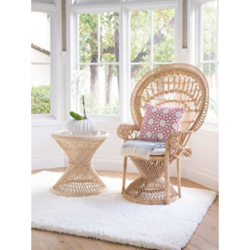 KOUBOO Peacock Rattan Sidetable with Glass Top, Natural
