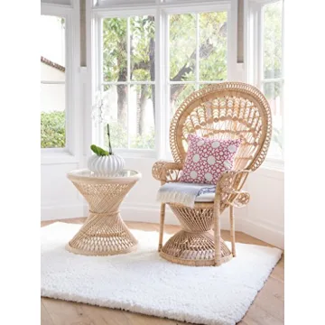 KOUBOO Peacock Rattan Sidetable with Glass Top, Natural