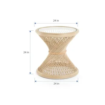 KOUBOO Peacock Rattan Sidetable with Glass Top, Natural