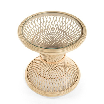 KOUBOO Peacock Rattan Sidetable with Glass Top, Natural