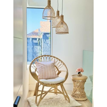 KOUBOO Peacock Rattan Sidetable with Glass Top, Natural