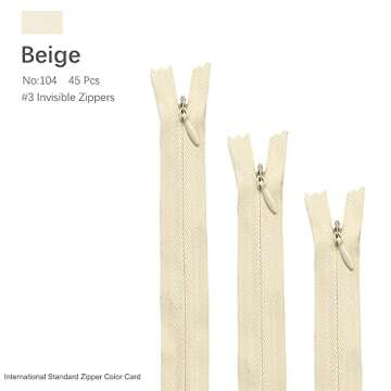 Renashed 45pcs Nylon Invisible Zippers in Beige for Crafting